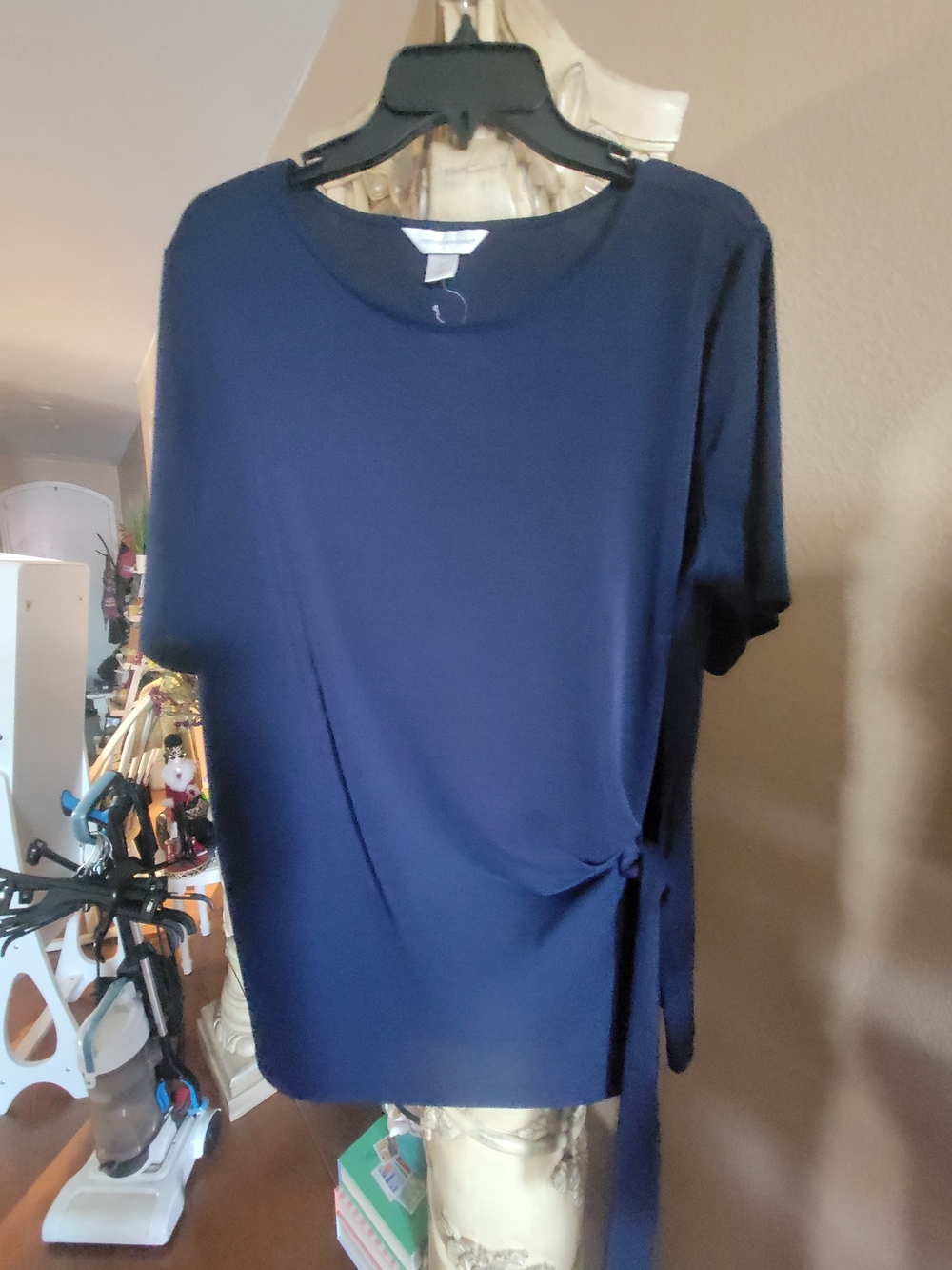 Christopher & Banks Women's Navy Side-Tie Short Sleeve Top